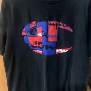 Large vintage blue bar champion T-shirt